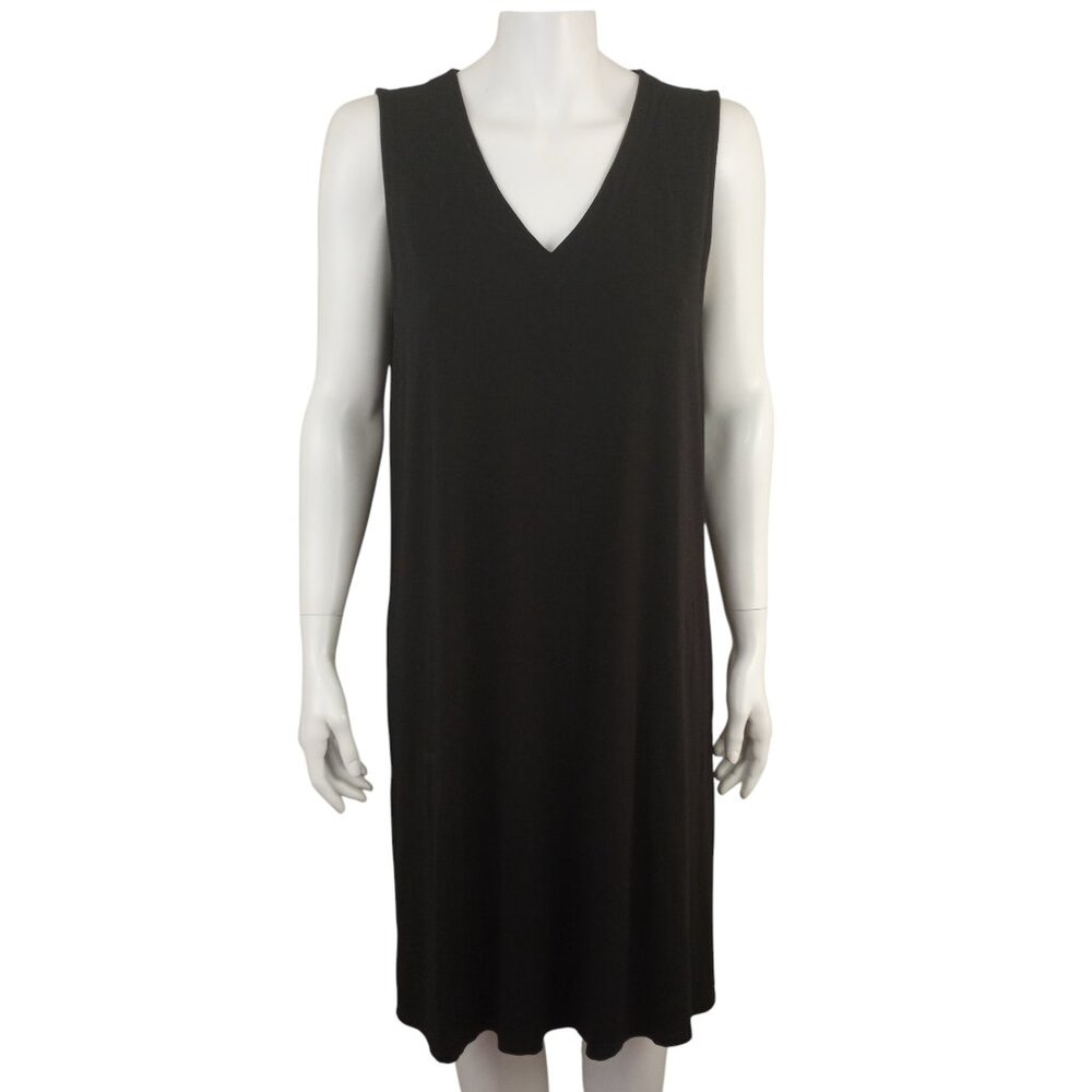 J Jill Wearever Black Jersey Stretch V-Neck Sleeveless Knee Length Shift Dress